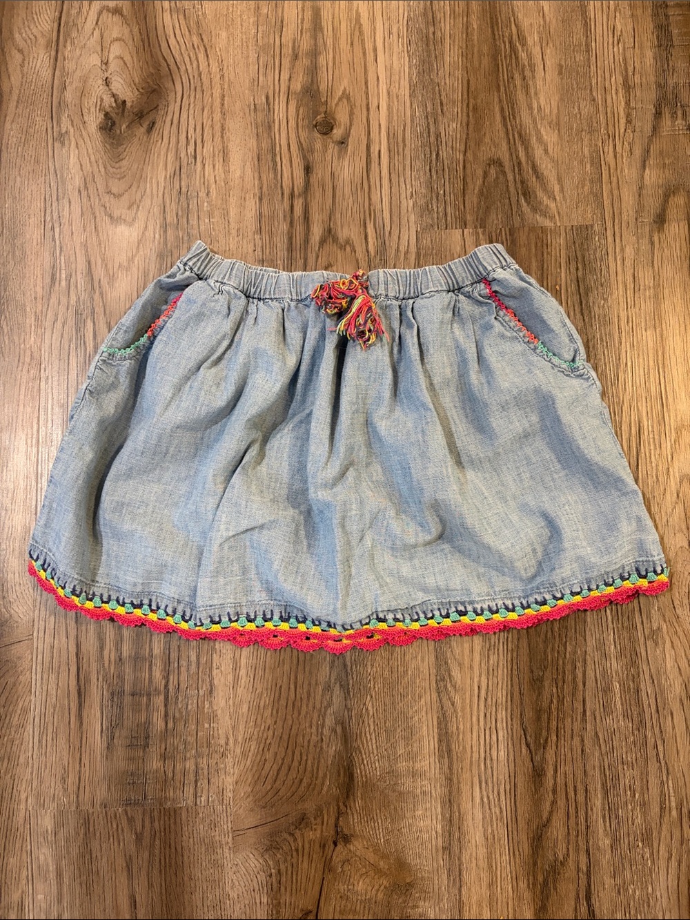 GAP Light Blue Chambray Mini Skirt with Neon Trim